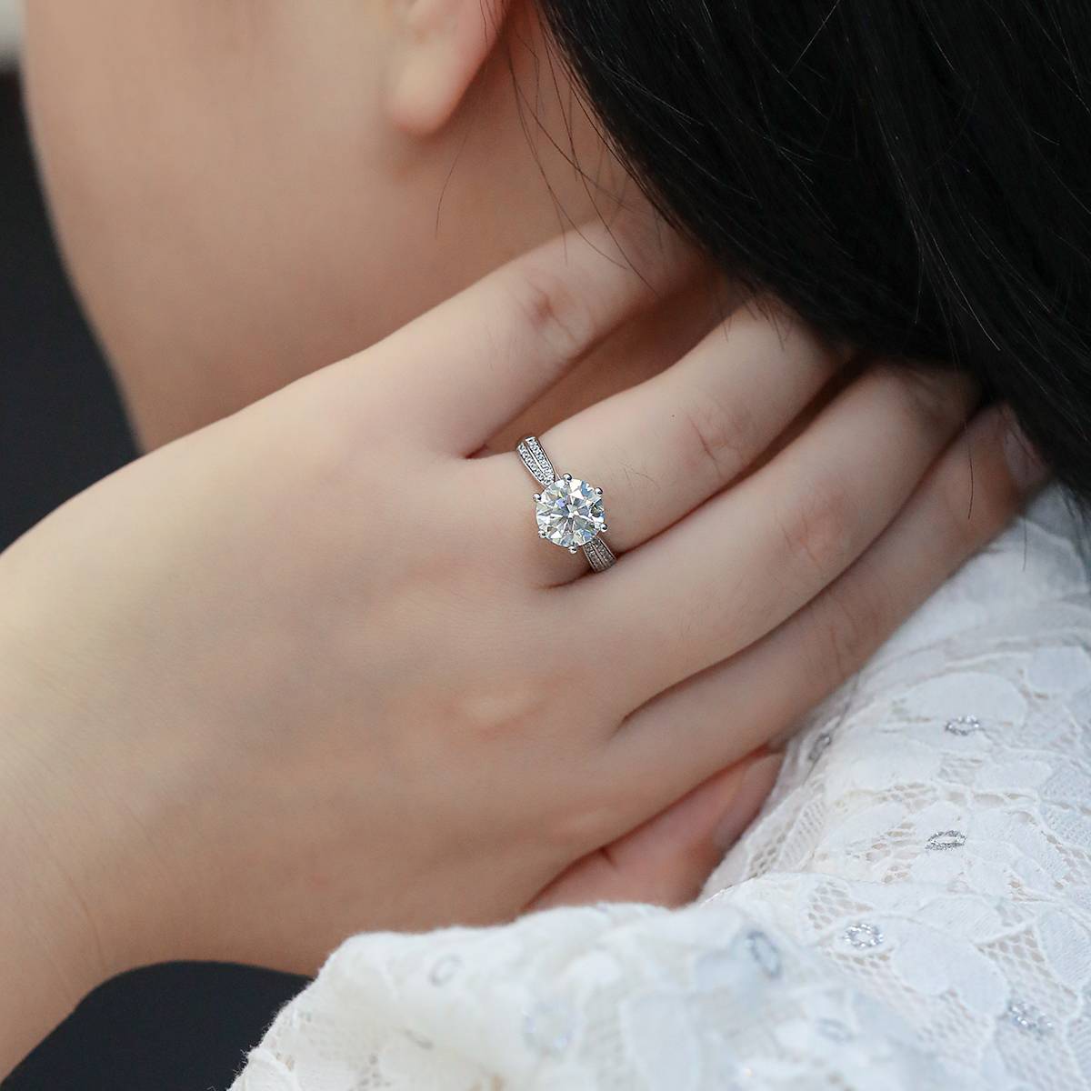 Starlight Queen S925 Silver Plated Platinum Moissanite Diamond Women's Ring 3.0 Carat D-Class